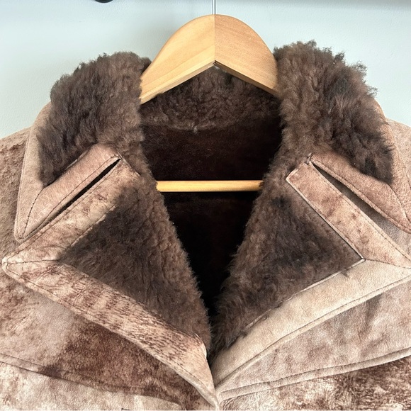 Vintage Sheepskin Shearling Suede Leather Aviator Bomber Jacket - Picture 4 of 17